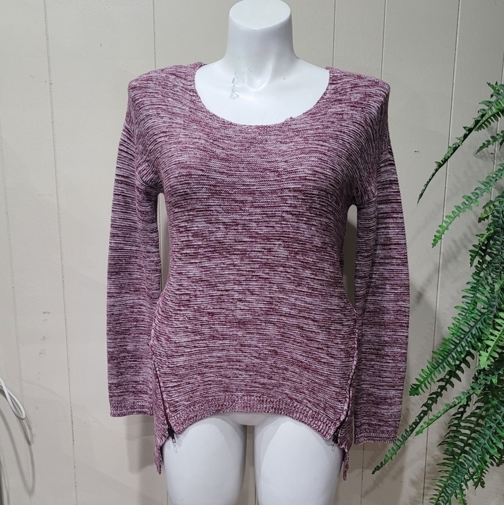Dear John Burgundy Scoop Neck Long Sleeve Sweater Zip Details Women’s Sz M- EUC